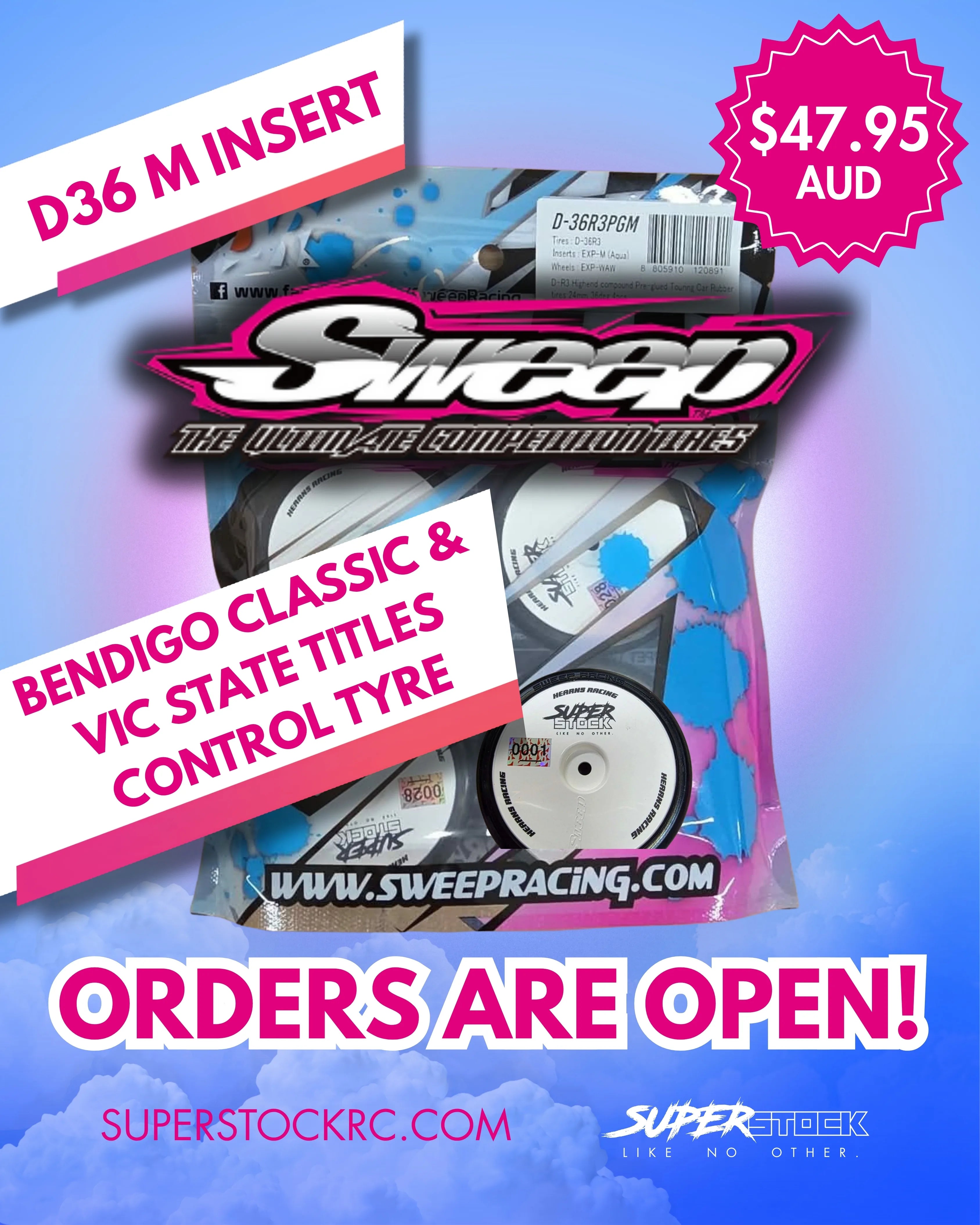 Sweep Racing Bendigo Classic en Vic States-banden D36 Medium (M)-insert